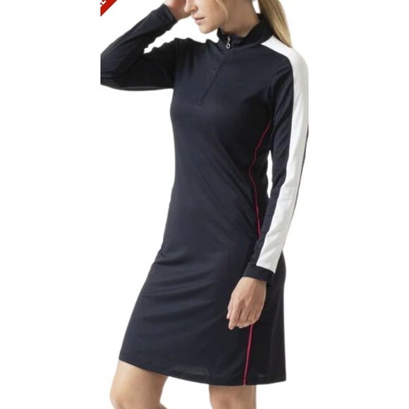 Daily Sports Dresses & Skirts - Daily Sports Womens Navy Blue Long Sleeve Quarter Zip Golf Dress Side Pockets S